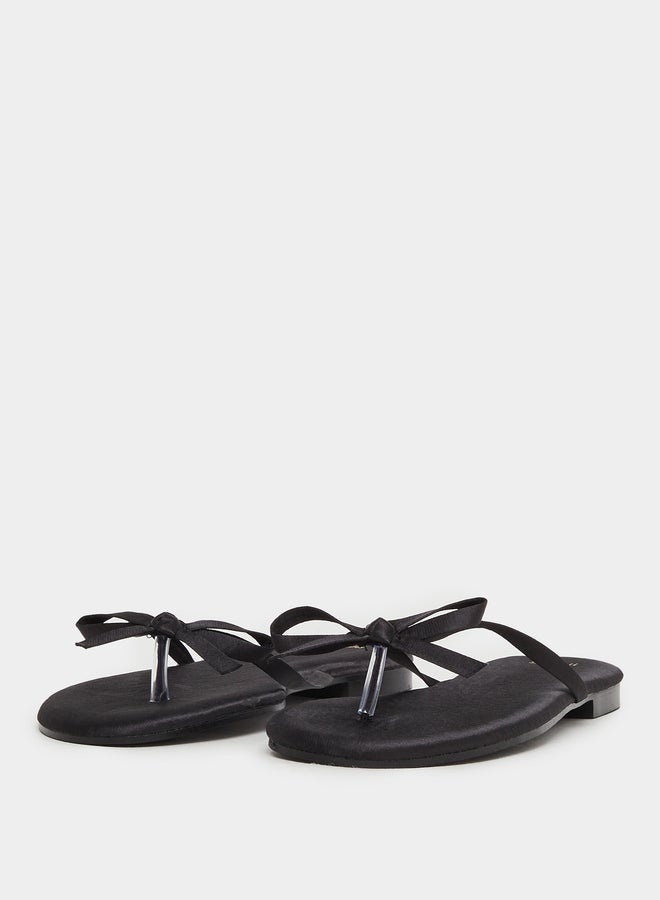 Styli Plain Bow Trim Flat Sandals - Image 2