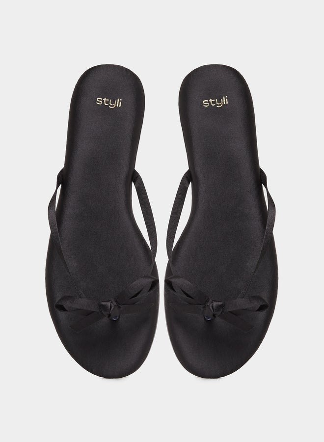 Styli Plain Bow Trim Flat Sandals - Image 5