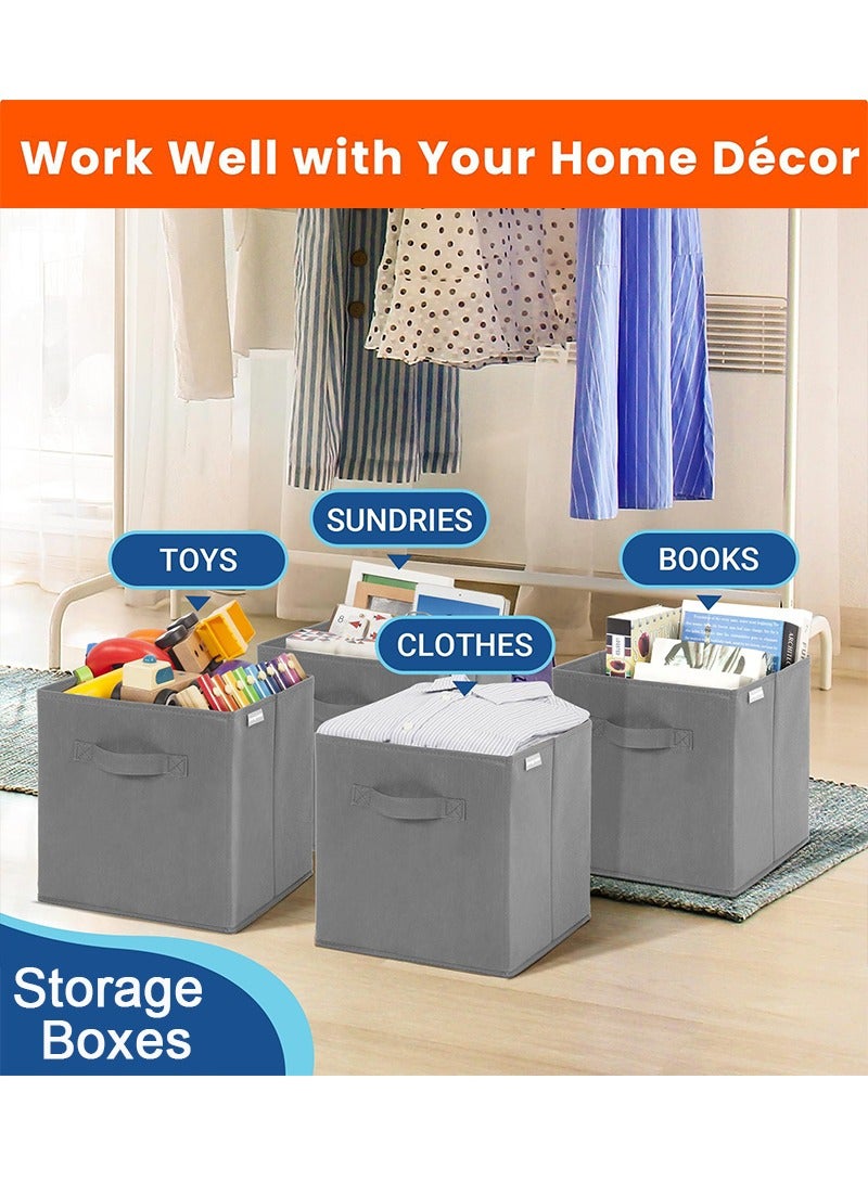 تابيت منظم مكعبات تخزين النسيج القابلة للطي 4PCS مع مقبض واحد ، صناديق تخزين متعددة الأغراض للملابس والألعاب وتخزين الكتب (رمادي داكن) - Image 3