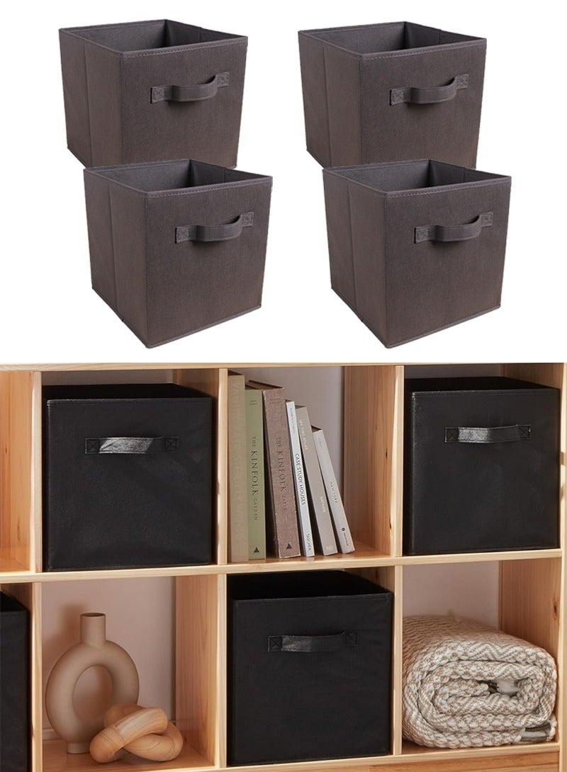 تابيت منظم مكعبات تخزين النسيج القابلة للطي 4PCS مع مقبض واحد ، صناديق تخزين متعددة الأغراض للملابس والألعاب وتخزين الكتب (رمادي داكن) - Image 1