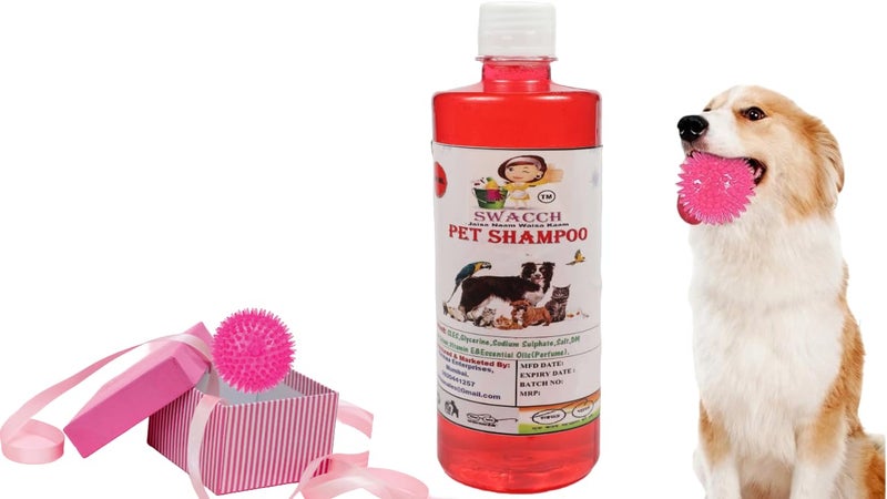 swacch Shampoo | Puppy Safe Shampoo | PH Balanced | Ditch to Itch for Pet Shampoo 500ml (Strawberry) + Spike Ball Chew Toy Combo Pack - Image 1