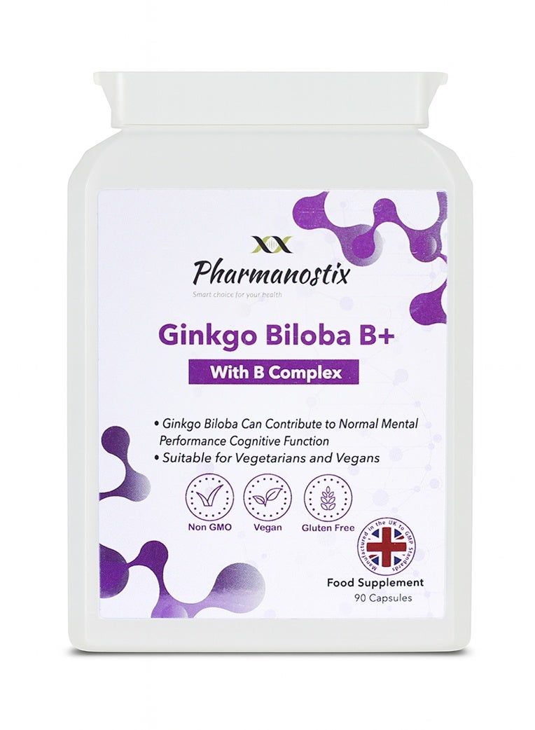 Pharmanostix Ginkgo Biloba B+ | 2000 mg Extract + B-Vitamin Complex – 90 Vegan Capsules for Memory, Circulation & Mental Energy