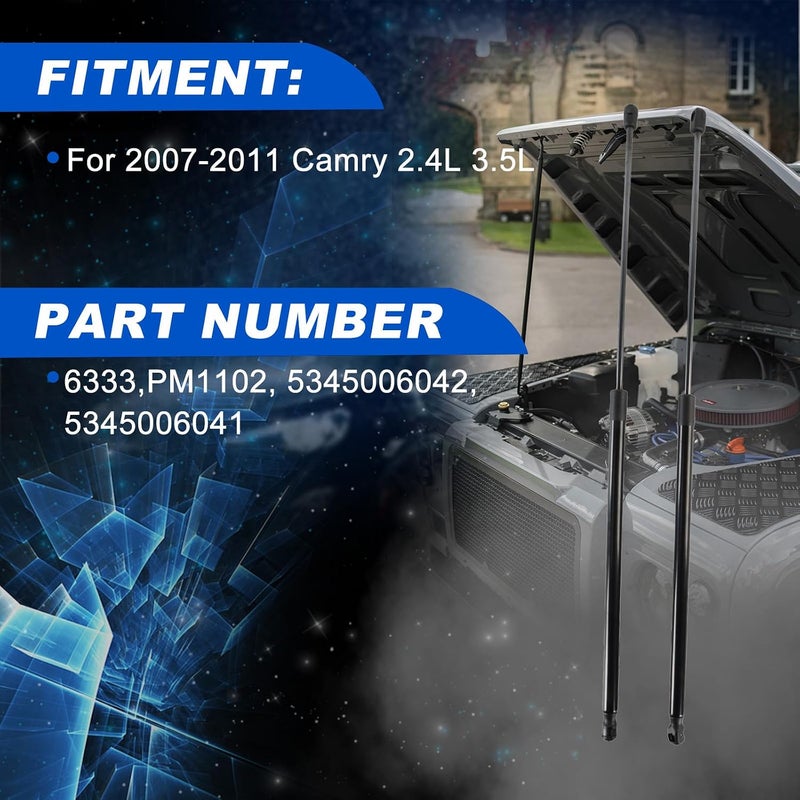 cycwer 2Pcs PM1102 Front Hood Lift Supports, Fits for 2007 2008 2009 2010 2011 Camry 2.4L 3.5L, Gas Springs Shocks Struts Replace# 6333, 5345006042 5345006041 Simple multifunctional build - Image 2