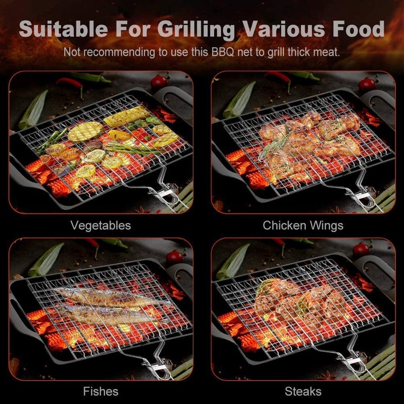 FYCAN Grill Basket Fish Grill Basket Rustproof 304 Stainless Steel BBQ Grilling Basket for MeatSteakShrimpVegetables Chops Heavy Duty Basket Outdoor Grill Accessories Basket with Wooden Handle - Image 3