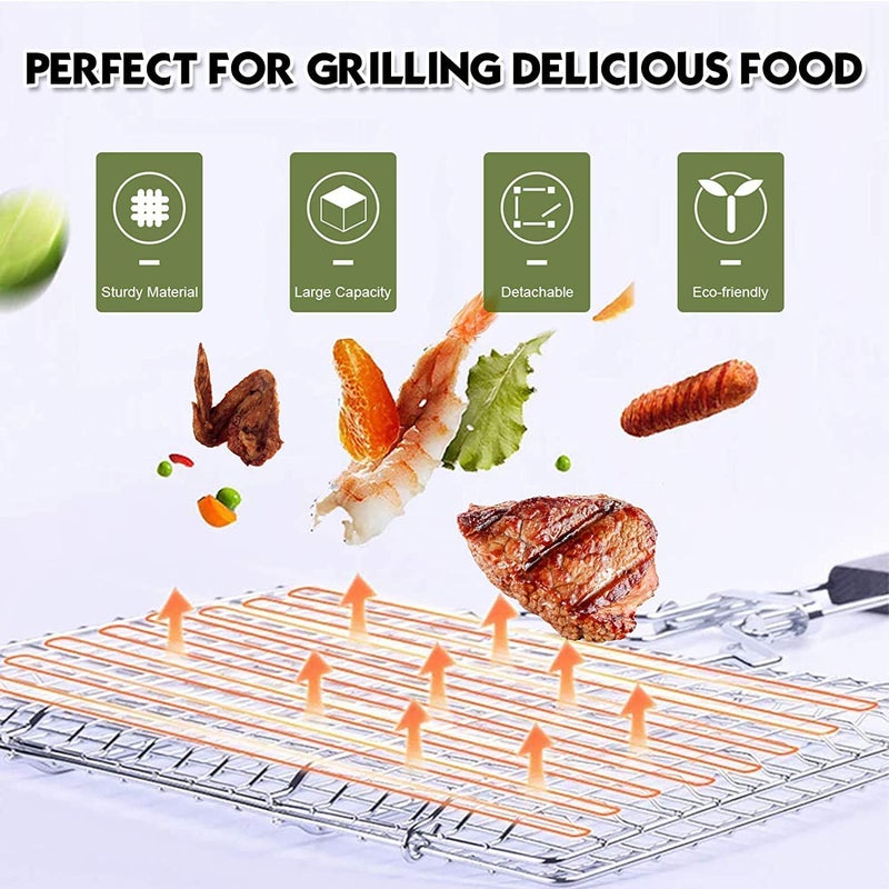 FYCAN Grill Basket Fish Grill Basket Rustproof 304 Stainless Steel BBQ Grilling Basket for MeatSteakShrimpVegetables Chops Heavy Duty Basket Outdoor Grill Accessories Basket with Wooden Handle - Image 2
