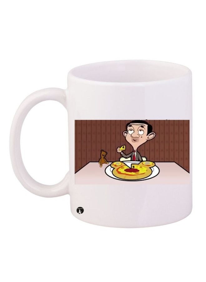 RYN Mr Bean Cartoon Printed Ceramic Coffee Mug White/Brown/Yellow 11ounce 