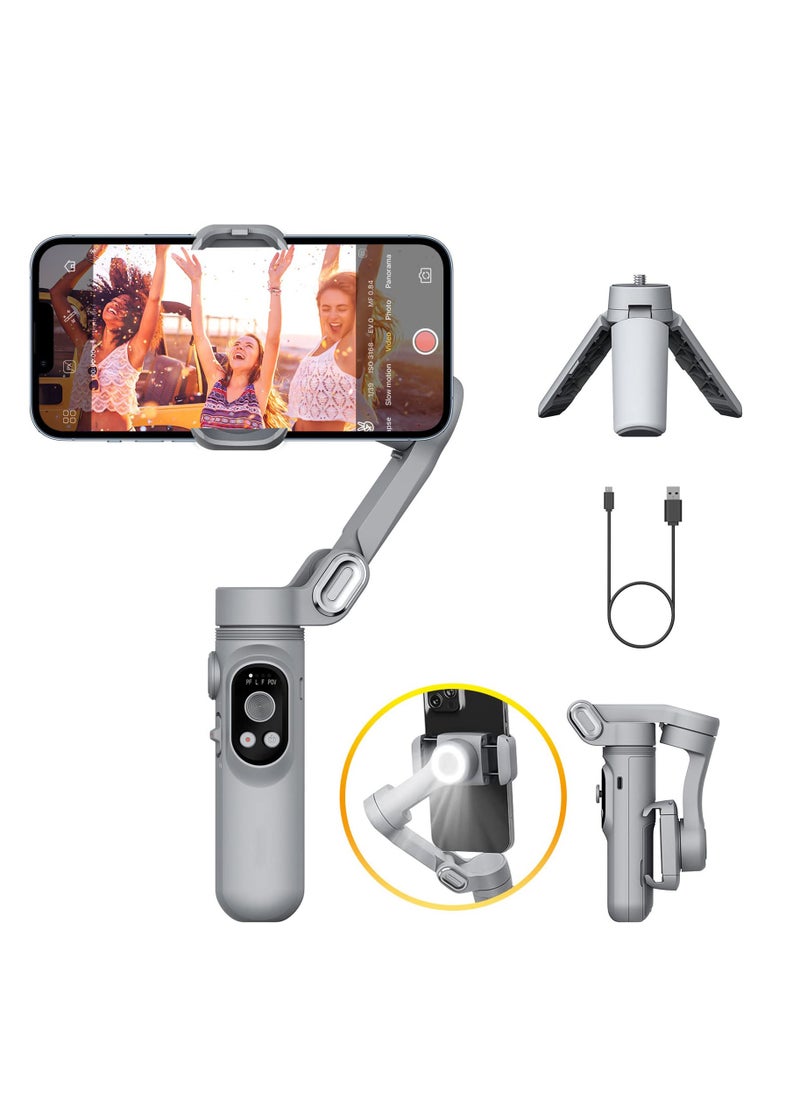 SYOSI Gimbal Stabilizer for Smartphone, w/LED Light Face Tracking Inception Timelapse Handheld Foldable 3-Axis Gimble for iPhone 15/14/13 Pro Max & Android, Phone Stabilizer for Video Recording  - Image 1