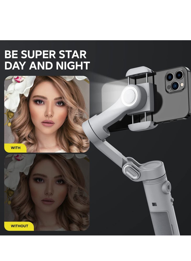 SYOSI Gimbal Stabilizer for Smartphone, w/LED Light Face Tracking Inception Timelapse Handheld Foldable 3-Axis Gimble for iPhone 15/14/13 Pro Max & Android, Phone Stabilizer for Video Recording  - Image 3