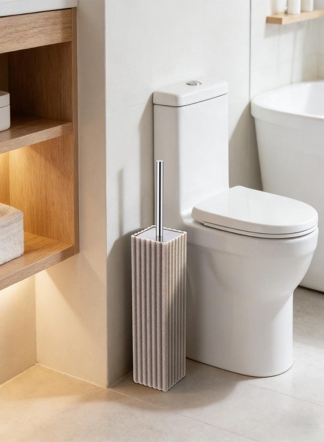Hioflyme Toilet Bowl Brush and Holder for Bathroom，Resin Toilet Brush and Holder Set with Stainless Steel Handle，Deep Cleaning Modern Toilet Cleaner Brush -Space Saving, Covered Brush (Beige) - Image 3