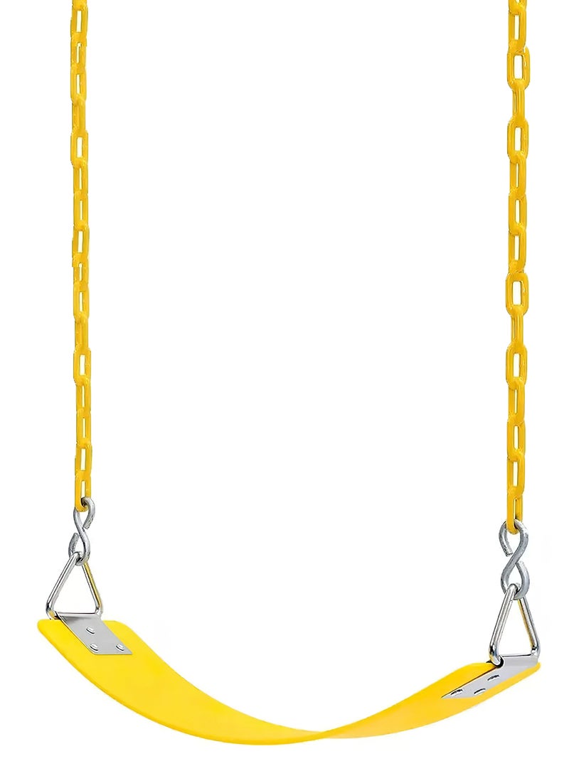 Funz Swing Seat with 150cm Anti-Rust Chains Thermoplastic Coated Support 110kg Swing Seat Replacement with Snap Hooks for Outdoors Playground Yellow - Image 1