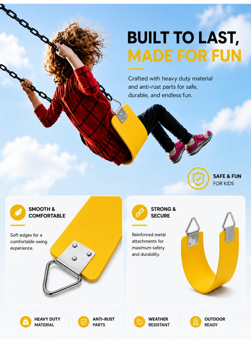 Funz Swing Seat with 150cm Anti-Rust Chains Thermoplastic Coated Support 110kg Swing Seat Replacement with Snap Hooks for Outdoors Playground Yellow - Image 4