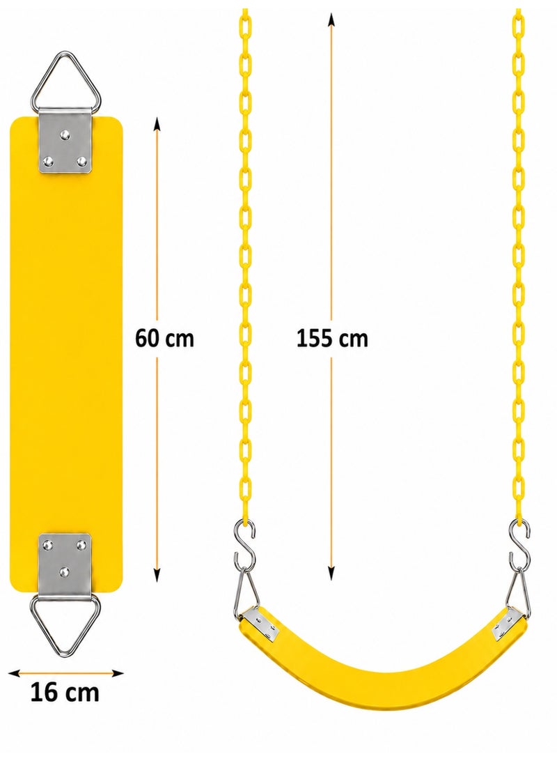 Funz Swing Seat with 150cm Anti-Rust Chains Thermoplastic Coated Support 110kg Swing Seat Replacement with Snap Hooks for Outdoors Playground Yellow - Image 3