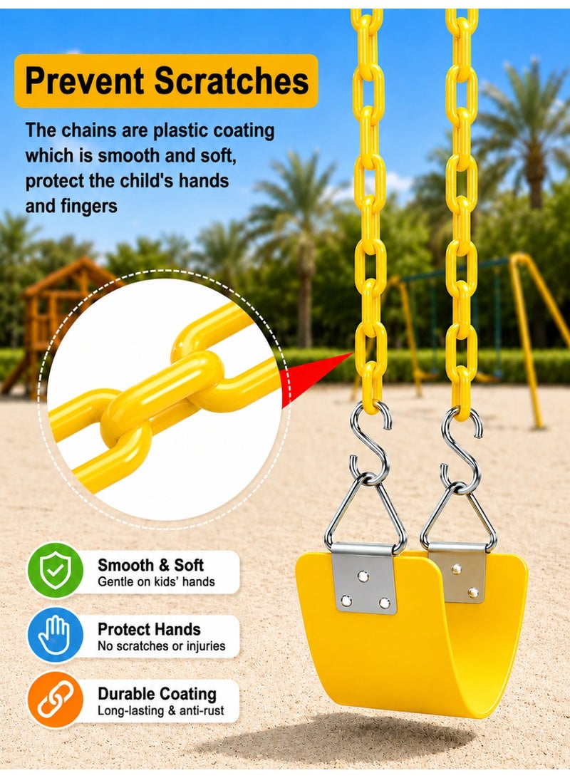 Funz Swing Seat with 150cm Anti-Rust Chains Thermoplastic Coated Support 110kg Swing Seat Replacement with Snap Hooks for Outdoors Playground Yellow - Image 5