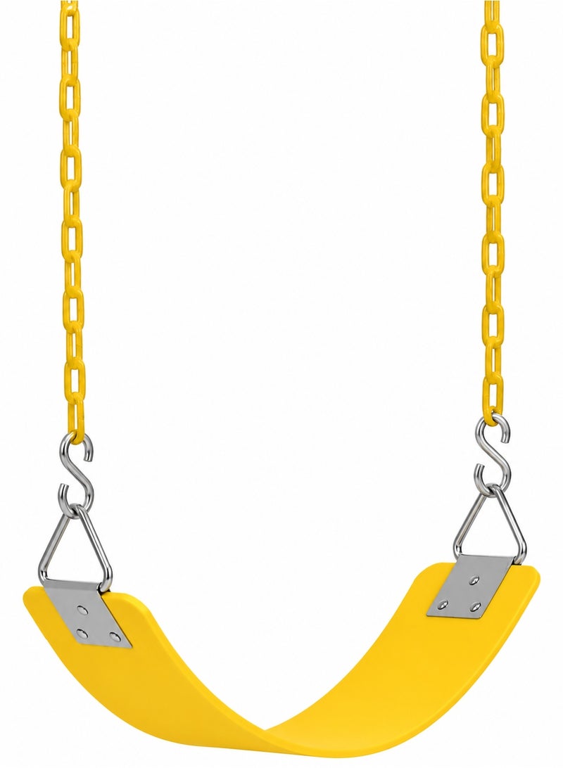 Funz Swing Seat with 150cm Anti-Rust Chains Thermoplastic Coated Support 110kg Swing Seat Replacement with Snap Hooks for Outdoors Playground Yellow - Image 2