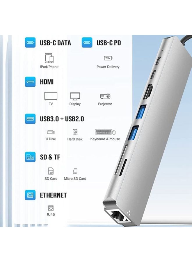 BURAQ DS-20808 8 in 1 USB-C / Type-C Hub Multiport Adapter with 4K HDMI,USB 3.0 SD/TF Card Reader, USB C Dongle for MacBook Pro/Air and Other Type C Devices - Image 2