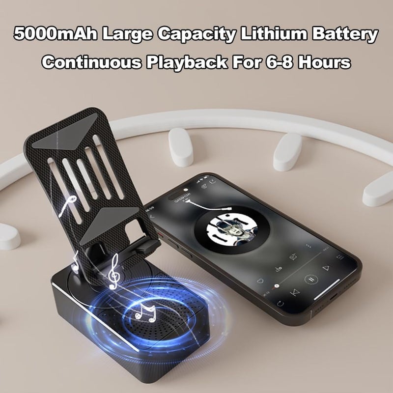 Foloose Cell Phone Stand Three-In-One BT Speaker Phone Stand &Charger Foldable & Rotatable 5000mAh Portable Speakers Phone Charger Stand for Desk - Image 4