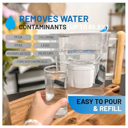 Epic Water Filters Pure Filter Pitchers for Drinking Water, 10 Cup 150 Gallon Filter, Tritan BPA Free, Removes Fluoride, Chlorine, Lead, Forever Chemicals (White & Bamboo) - Image 3