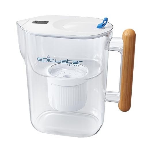 Epic Water Filters Pure Filter Pitchers for Drinking Water, 10 Cup 150 Gallon Filter, Tritan BPA Free, Removes Fluoride, Chlorine, Lead, Forever Chemicals (White & Bamboo) - Image 1