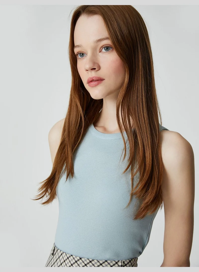 كوتون Crew Neck Ribbed Skinny Fit Crop Tanktop
