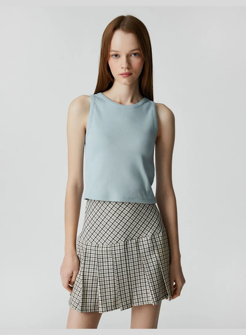 كوتون Crew Neck Ribbed Skinny Fit Crop Tanktop