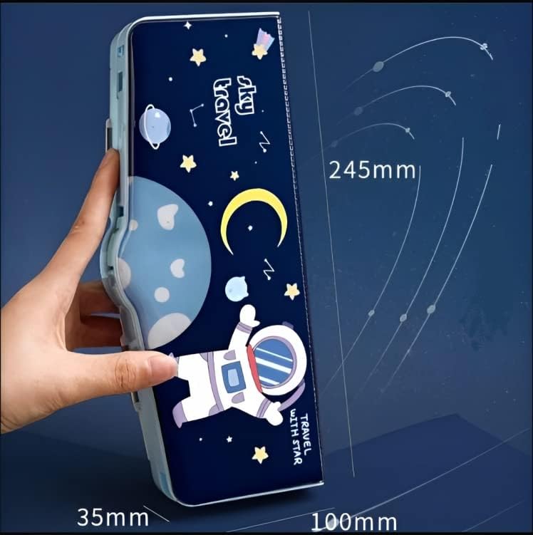 Royals hub Plastic Branded Multi-Functional Pencil Box for Kids, Space Pencil Box for Boys & Girls, Magnetic Pencil Box for Boys, Space Theme Gifts for Kids with Accessories. (Navy Blue Astronaut) - Image 4