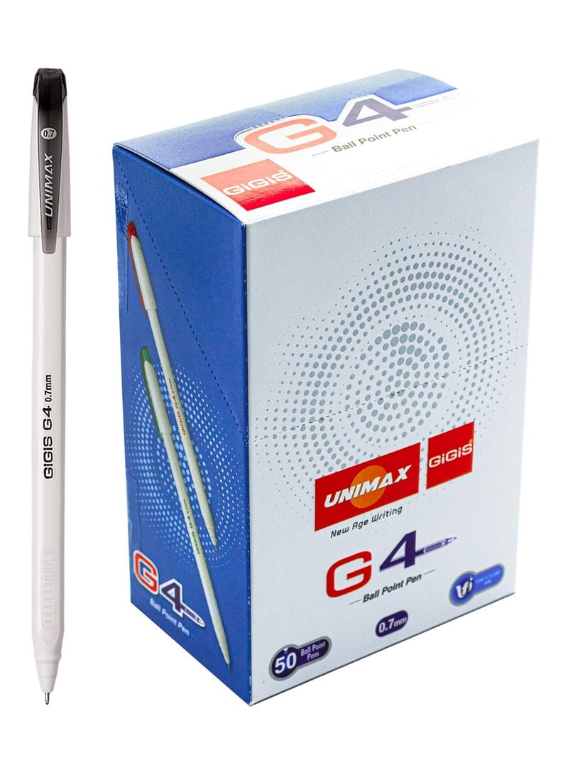 Gigis قلم حبر جاف يونيماكس G4 بقطر 0.7 مم، 50 قطعة (أسود) قلم كتابة سلس للمدرسة والمكتب والمنزل - Image 1