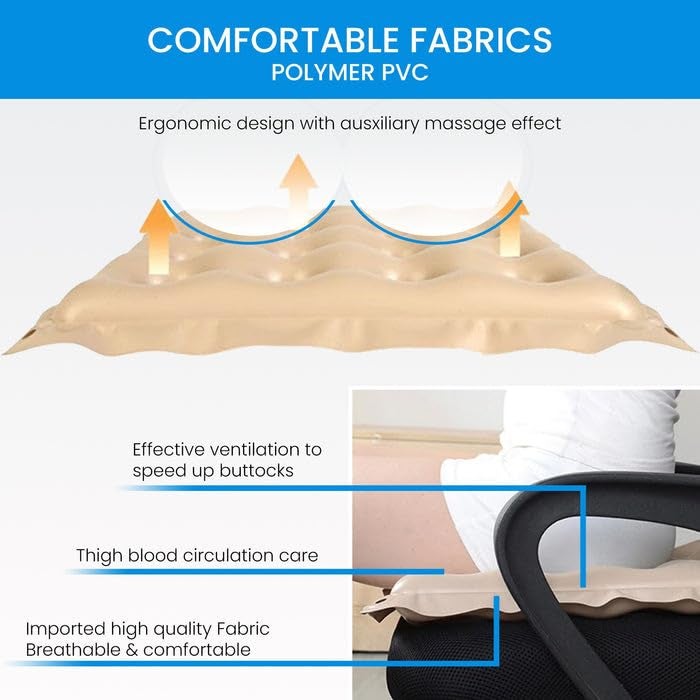 EASYCARE Polymer Premium Air Inflatable Comfortable Daily Use Chair Cushion for Office Wheel Chair Travel | Softness Non-Slip Hip Protector Prolonged Sitting Relief Pack of 2 - Brown - Image 5