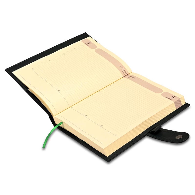 FIS 2026 Agenda Diary, 170x240mm, 2 Sides Padded & Sewn Italian PU Cover, Loop with Magnetic Lock, 1 Day a Page Format, English, 70gsm Italian Ivory Paper, Green Cover - FSDI61026EGR - Image 3