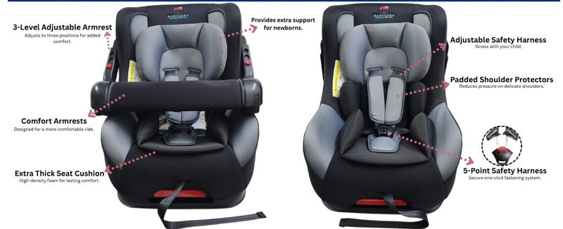 BABYCARA Adjustable Convertible Baby Car Seat | From Birth to 4 Years (Approx.) | Rear & Forward Facing | 4 Reclining Positions | 0–18kg - Image 4