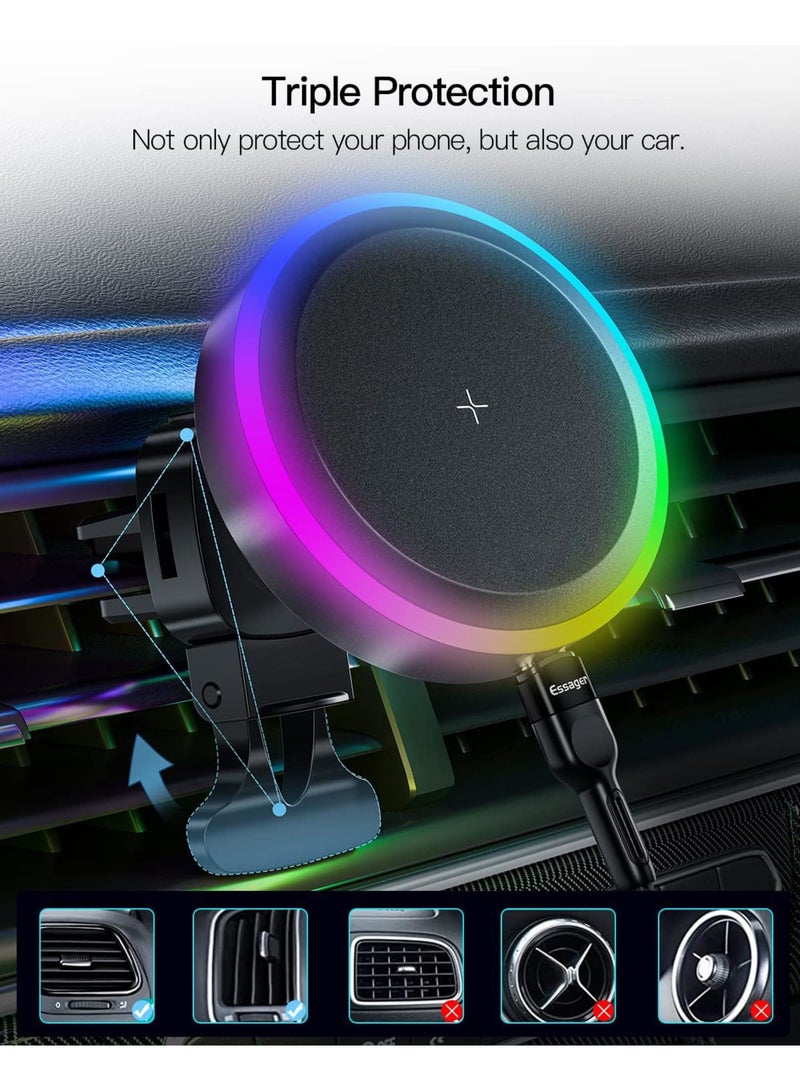 SYOSI for 15W Car Mount Charger [No More Heating] Wireless Charger Magnetic Phone Holder Mount, Automobile Car Phone Holder Vent for iPhone 15 Pro Plus Max 14 13 12 Case - Image 3