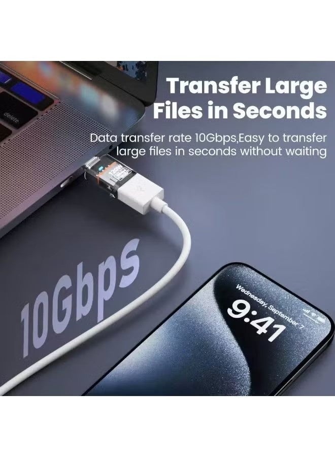 2 Pack Transparent High Beauty USB 3.2 Converter Head supports 120w fast charging/10Gbps transfer/headphone three in one, compatible with mobile phones/tablets/computers, suitable for Apple 15/16 series, Xiaomi/Huawei, etc., easy to carry and plug and play - Image 4