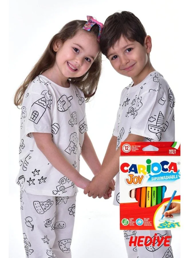 Zuzunga Colorable Children's Pajama Set with the Cutest Figures Special Pen (12-piece Pen Set Gift).