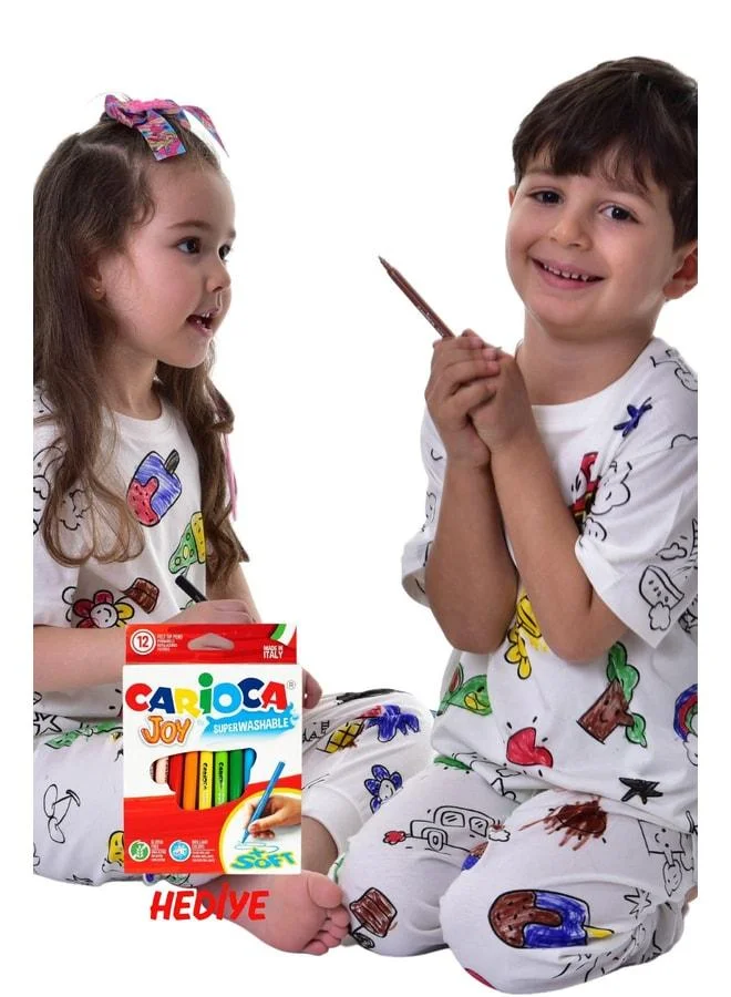 Zuzunga Colorable Children's Pajama Set with the Cutest Figures Special Pen (12-piece Pen Set Gift).