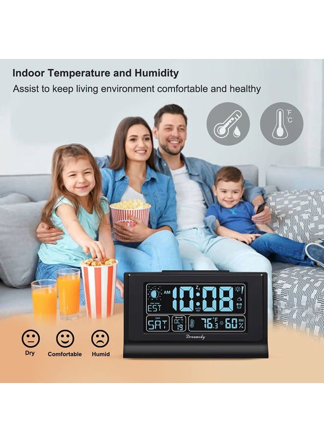 DreamSky Alarm Clocks for Bedrooms with Battery Backup, Auto Set Digital Clock with Date and Day of Week, Indoor Temperature Humidity, Moon Phase, Dimmer, Auto DST, USB Port - Image 3