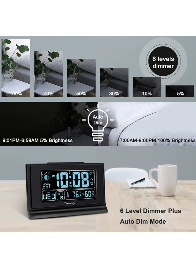 DreamSky Alarm Clocks for Bedrooms with Battery Backup, Auto Set Digital Clock with Date and Day of Week, Indoor Temperature Humidity, Moon Phase, Dimmer, Auto DST, USB Port - Image 5