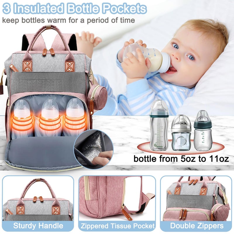 SHITIESHOU Diaper Bag Backpack Baby Bag, Baby Girl Boy Diaper Bag for Dad Mom with Pad, 16 Pockets, Pacifier Case, Large Diaper Bags Unisex for Travel(Pink Grey) - Image 4