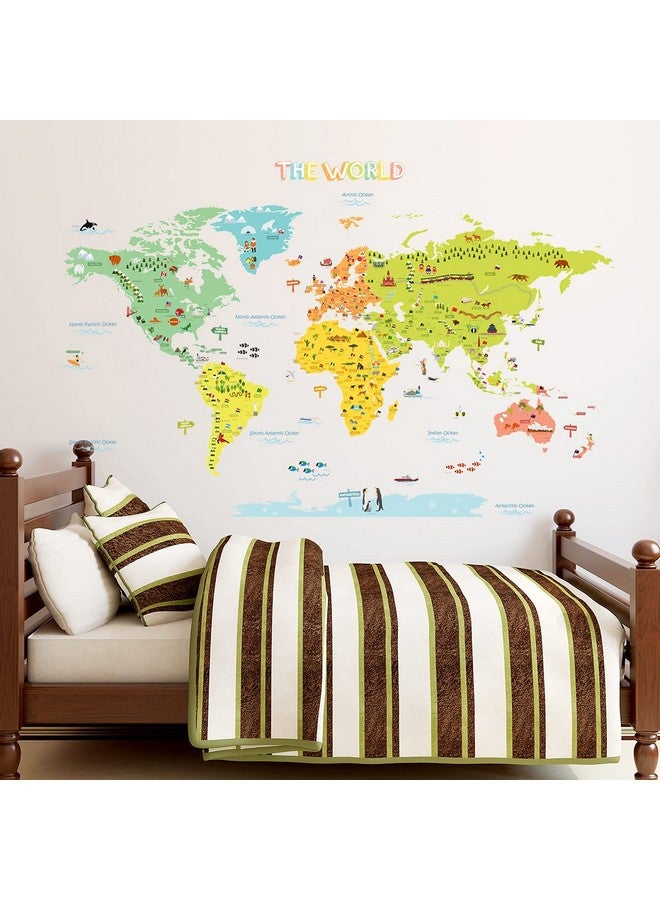 Decowall ملصقات حائط للأطفال خريطة عالمية ملونة Dlt1616N ملصقات حائط قابلة للإزالة للصق والازالة لغرفة الأطفال وغرفة النوم وغرفة المعيشة (كبير) ديكور - Image 5