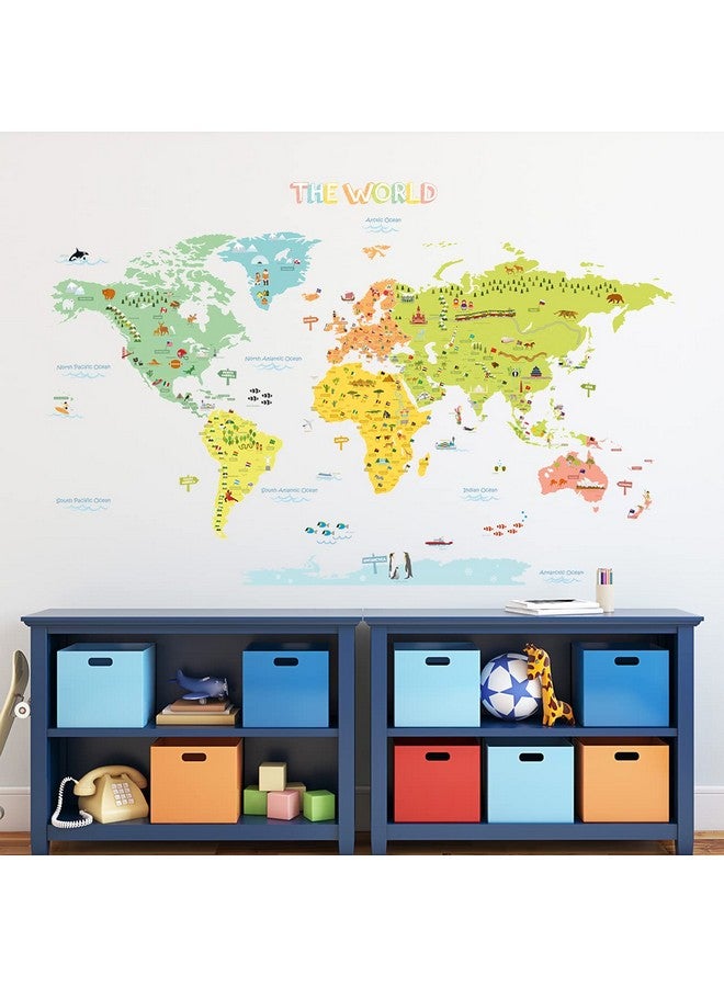 Decowall ملصقات حائط للأطفال خريطة عالمية ملونة Dlt1616N ملصقات حائط قابلة للإزالة للصق والازالة لغرفة الأطفال وغرفة النوم وغرفة المعيشة (كبير) ديكور - Image 4