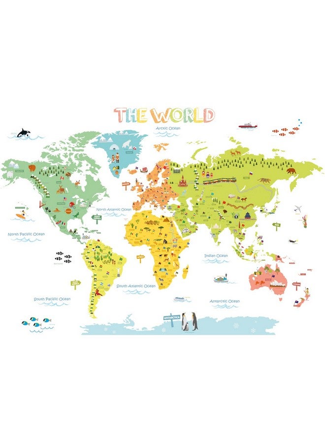 Decowall ملصقات حائط للأطفال خريطة عالمية ملونة Dlt1616N ملصقات حائط قابلة للإزالة للصق والازالة لغرفة الأطفال وغرفة النوم وغرفة المعيشة (كبير) ديكور - Image 2