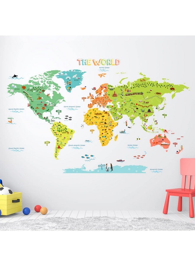 Decowall ملصقات حائط للأطفال خريطة عالمية ملونة Dlt1616N ملصقات حائط قابلة للإزالة للصق والازالة لغرفة الأطفال وغرفة النوم وغرفة المعيشة (كبير) ديكور - Image 3