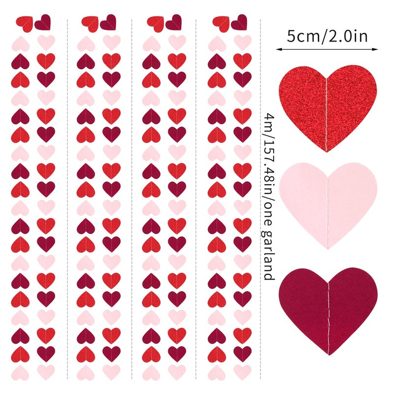 burgleda Glitter-Red Silver-Pink Valentines Party-Decorations Heart-Garland - 52ft Galentines Women Streamers Banner,Romantic Special Night Wedding Bachelorette Bridal Shower Birthday Backdrop Decor Burgleda - Image 2