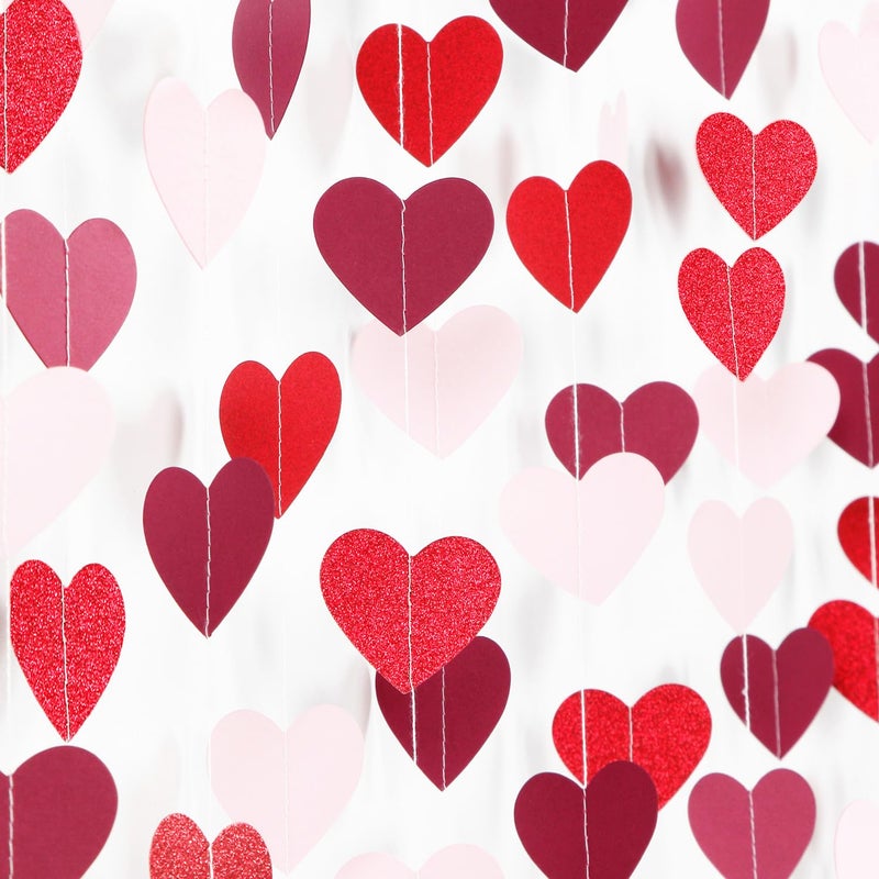 burgleda Glitter-Red Silver-Pink Valentines Party-Decorations Heart-Garland - 52ft Galentines Women Streamers Banner,Romantic Special Night Wedding Bachelorette Bridal Shower Birthday Backdrop Decor Burgleda - Image 1