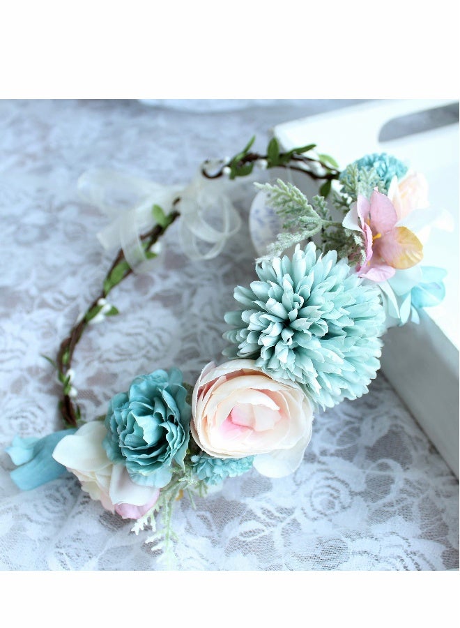 Flower Headband for Women, Floral Garland Crown Halo Headpiece Boho with Ribbon Wedding Festival Party - Image 5