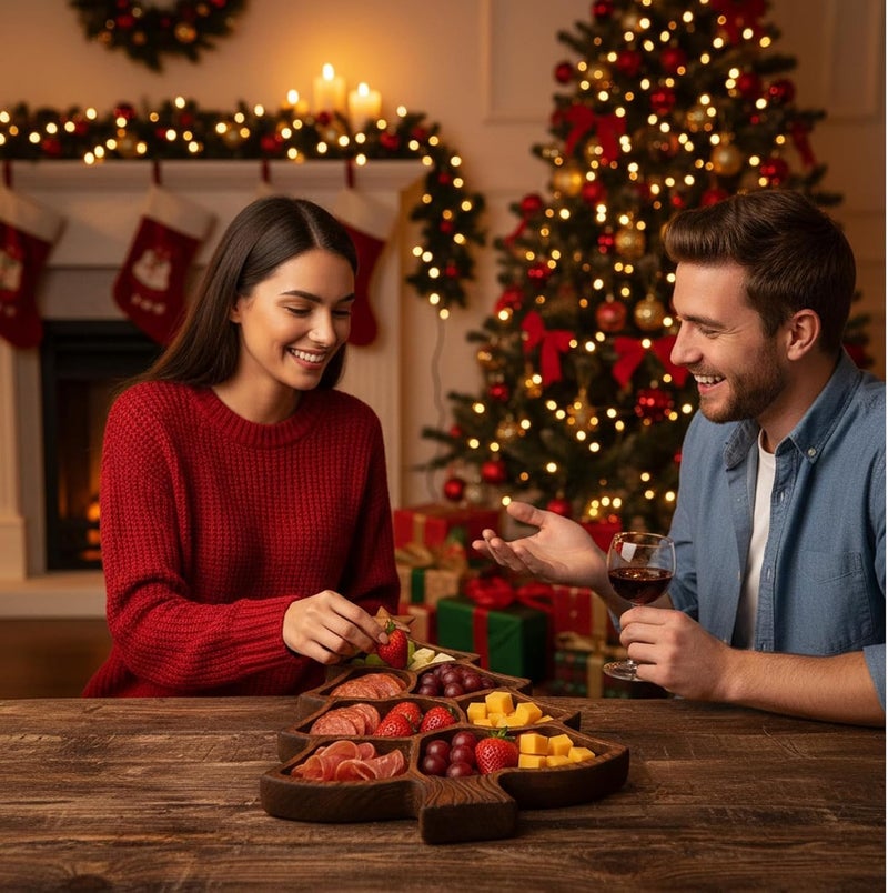 Wooden Christmas Tree Serving Tray with Multilayer Designs Dishwasher Safe Platter Charcuterie Board for Cheese Serving Platter - Image 4