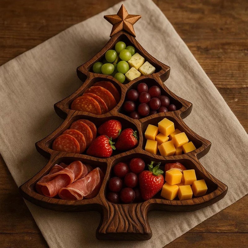 Wooden Christmas Tree Serving Tray with Multilayer Designs Dishwasher Safe Platter Charcuterie Board for Cheese Serving Platter - Image 3