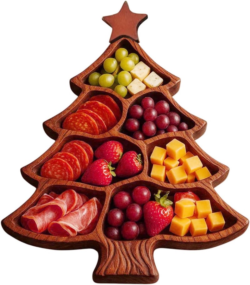 Wooden Christmas Tree Serving Tray with Multilayer Designs Dishwasher Safe Platter Charcuterie Board for Cheese Serving Platter - Image 1