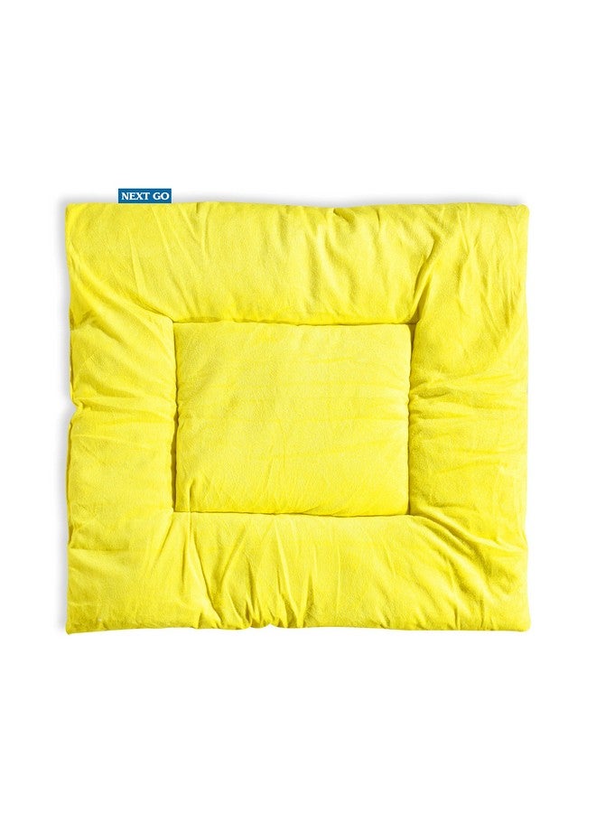 NEXTGO Pooja Aasan Extra Thick Gaddi Style Velvet Cloth Gifts Katha Havan Shaadi Long Time Comfort Soft Prayer Floor Sitting Mat Big Size 27''X 27'' INCH (Lemon Yellow, 1) - Image 1