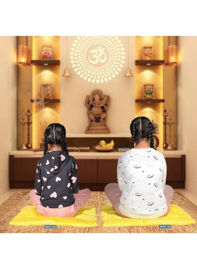 NEXTGO Pooja Aasan Extra Thick Gaddi Style Velvet Cloth Gifts Katha Havan Shaadi Long Time Comfort Soft Prayer Floor Sitting Mat Big Size 27''X 27'' INCH (Lemon Yellow, 1) - Image 2