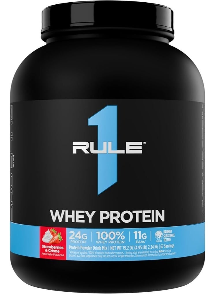 Rule 1 Proteins RULE 1 Whey Protien 68 serv Strawberries Creme 100% Whey Protein Blend 4.95lb - Image 1