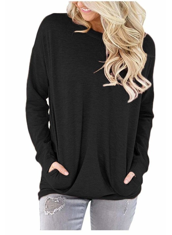 onlypuff Loose Tops for Women Black Batwing Sleeve Casual T-Shirts Pockets XL - Image 3